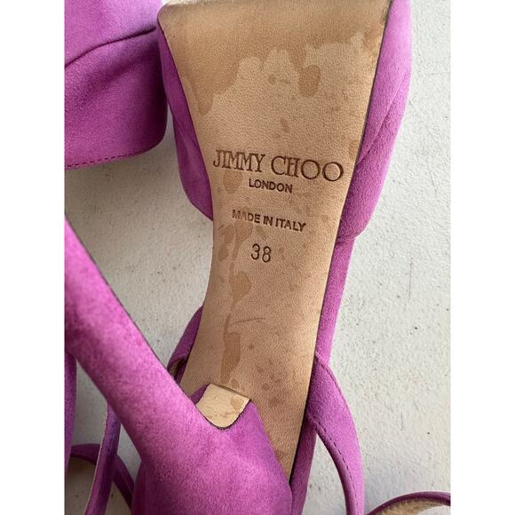 Jimmy Choo Womens Lola Orchid Suede Peep Toe Platform Pump Heels Size 38 - Picture 8 of 10